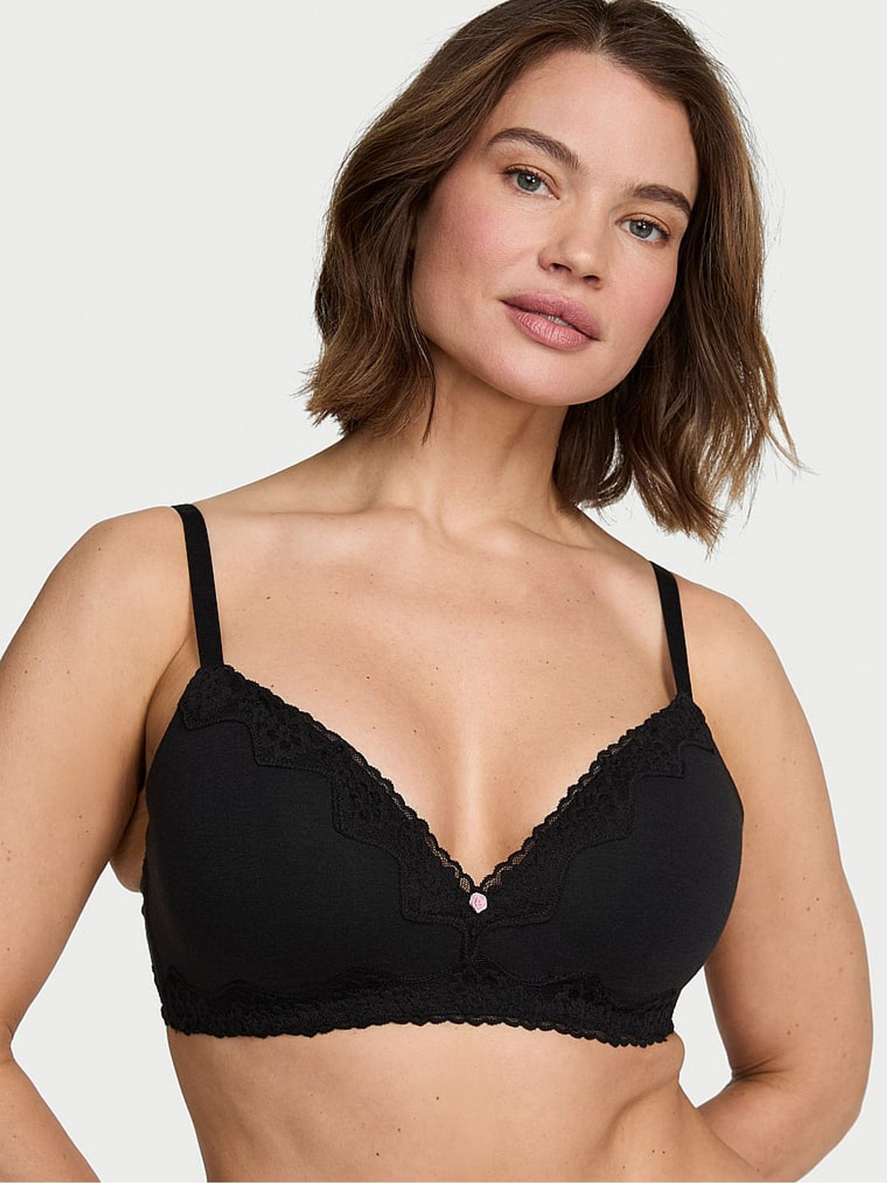 Victoria's Secret Black Lightly Lined Non Wired Cotton Lace Trim Bra