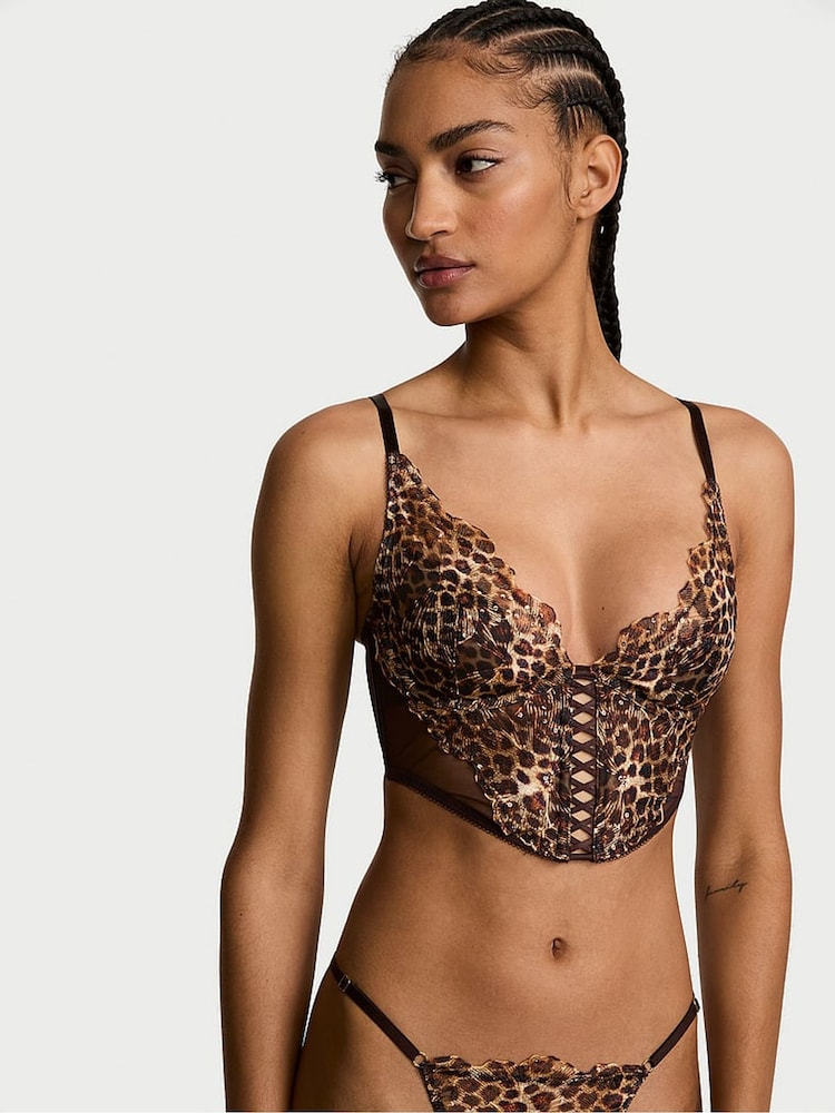 Victoria's Secret Leopard Brown Sequin Embroidery Corset - Image 1 of 3