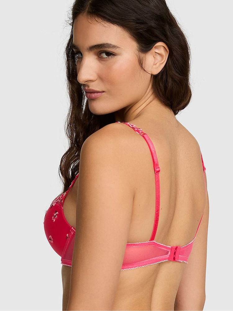 Victoria's Secret Pink Pink Push Up Hibiscus Embroidery Bra - Image 2 of 2 Victoria's Secret Pink Pink Push Up Hibiscus Embroidery Bra - Image 2 of 2