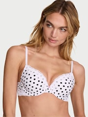 Victoria's Secret White Polka Dot Full Cup Push Up Cotton Lace Trim Bra - Image 1 of 2