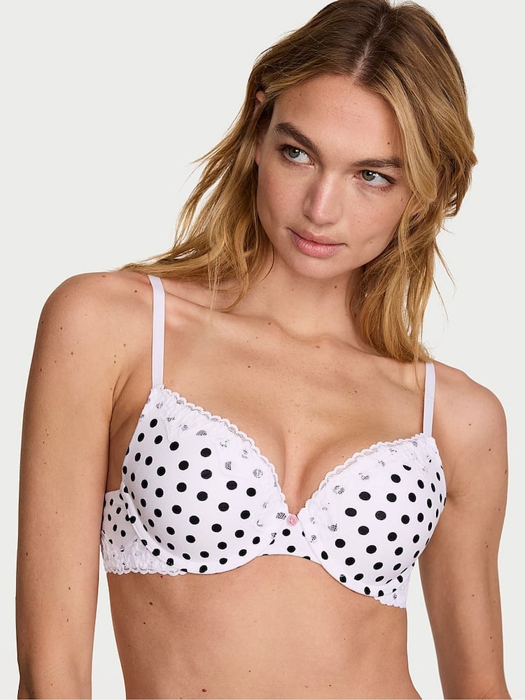 Victoria's Secret White Polka Dot Full Cup Push Up Cotton Lace Trim Bra - Image 1 of 2
