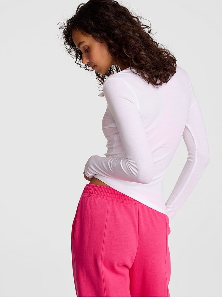 Victoria's Secret Pink White Ribbed Long Sleeve T-Shirt - Image 2 of 2 Victoria's Secret Pink White Ribbed Long Sleeve T-Shirt - Image 2 of 2