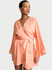Victoria's Secret Tropical Peach Orange Satin Short Robe - Image 1 of 2