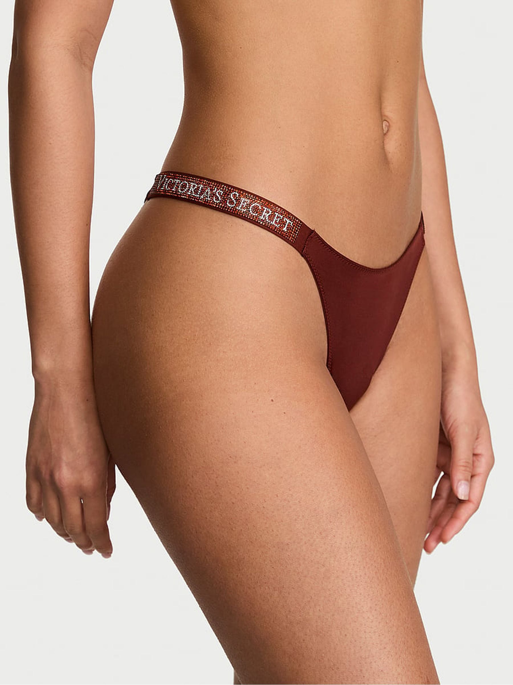 Victoria's Secret Dark Chili Brown Thong Shine Strap Knickers
