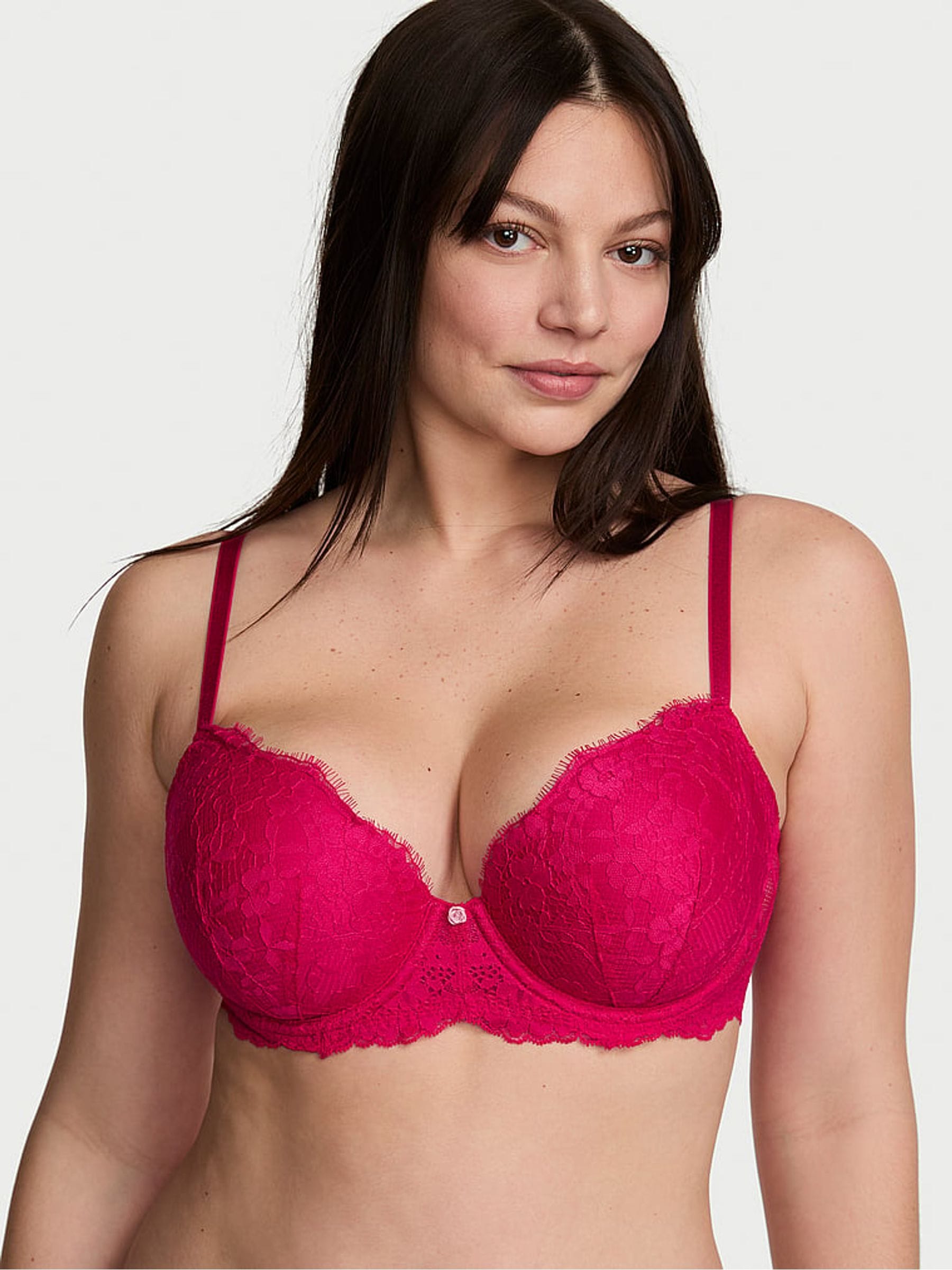 Victoria's Secret Vibrant Fuchsia Pink Lightly Lined Demi Lace Bra