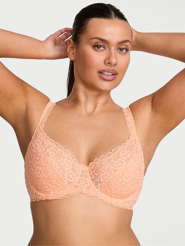 Victoria's Secret Sunlit Apricot Orange Unlined Balcony Lace Bra - Image 1 of 2