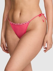 Victoria's Secret Pink Pink G-String Hibiscus Embroidery Knickers - Image 1 of 2