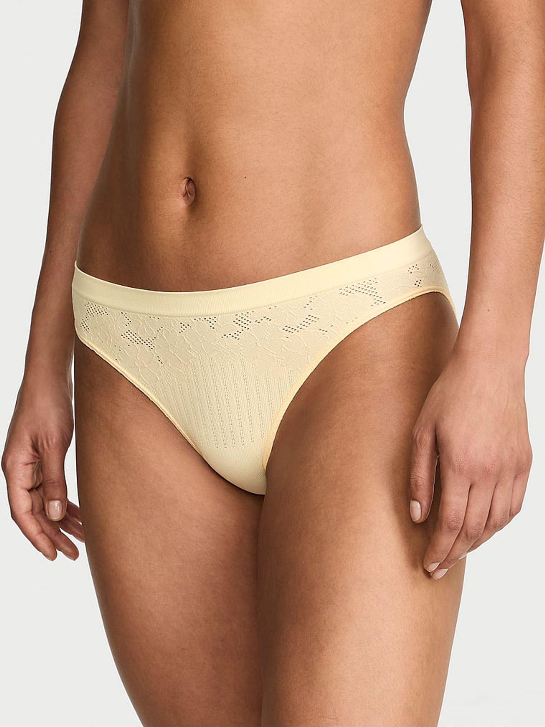 Victoria's Secret Sunny Honey Yellow Bikini Floral Ribbed Knickers