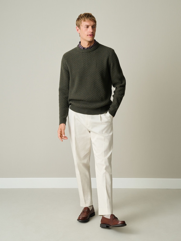 Green Textured Mock Shirt Jumper with Wool - Image 4 of 4
