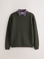 Green Textured Mock Shirt Jumper with Wool - Image 6 of 7