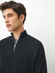 Σκούρο μπλε - Essential Regular Fit Textured Quarter Zip Jumper - Εικόνα 1 του 6