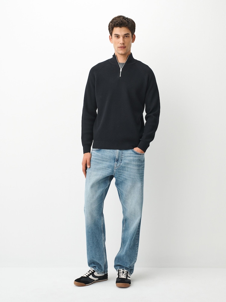 Σκούρο μπλε - Essential Regular Fit Textured Quarter Zip Jumper - Εικόνα 2 του 6 Σκούρο μπλε - Essential Regular Fit Textured Quarter Zip Jumper - Εικόνα 2 του 6