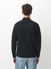 Σκούρο μπλε - Essential Regular Fit Textured Quarter Zip Jumper - Εικόνα 3 του 6