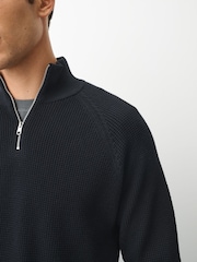 Σκούρο μπλε - Essential Regular Fit Textured Quarter Zip Jumper - Εικόνα 4 του 6