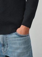 Σκούρο μπλε - Essential Regular Fit Textured Quarter Zip Jumper - Εικόνα 5 του 6