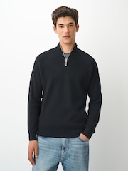 Σκούρο μπλε - Essential Regular Fit Textured Quarter Zip Jumper - Εικόνα 6 του 6