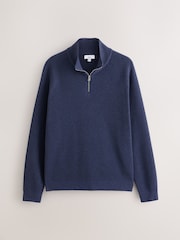 Dark Blue Essential Regular Fit Textured Quarter Zip Jumper - Image 7 of 9