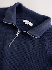 Dark Blue Essential Regular Fit Textured Quarter Zip Jumper - Image 8 of 9