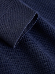 Dark Blue Essential Regular Fit Textured Quarter Zip Jumper - Image 9 of 9