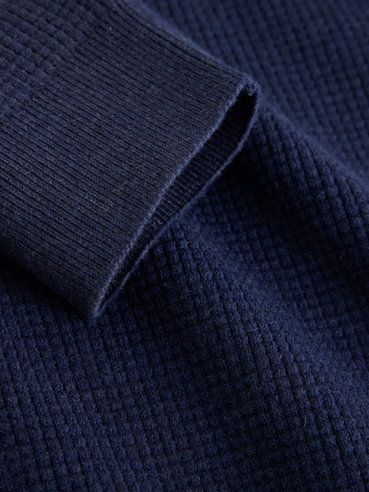 Dark Blue Essential Regular Fit Textured Quarter Zip Jumper - Image 9 of 9 Dark Blue Essential Regular Fit Textured Quarter Zip Jumper - Image 9 of 9