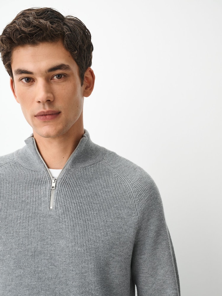 Γκρι - Essential Regular Fit Textured Quarter Zip Jumper - Εικόνα 1 του 6 Γκρι - Essential Regular Fit Textured Quarter Zip Jumper - Εικόνα 1 του 6