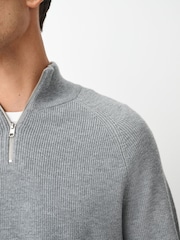 Γκρι - Essential Regular Fit Textured Quarter Zip Jumper - Εικόνα 2 του 6