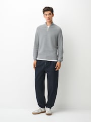 Γκρι - Essential Regular Fit Textured Quarter Zip Jumper - Εικόνα 4 του 6