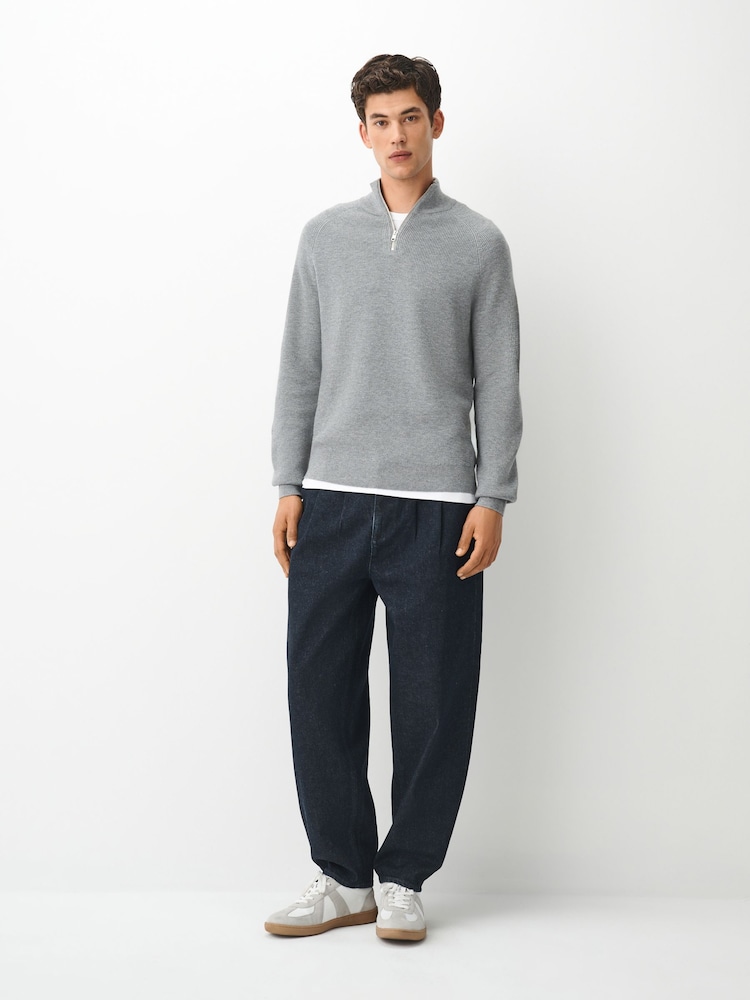 Grey Essential Regular Fit Textured Quarter Zip Jumper - Image 4 of 4 Grey Essential Regular Fit Textured Quarter Zip Jumper - Image 4 of 4