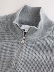 Grey Essential Regular Fit Textured Quarter Zip Jumper - Image 8 of 10