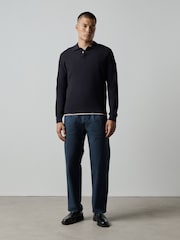 Navy Blue Essential Textured Polo Shirt - Image 3 of 4