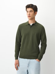 Olive Vihreä - Essential Knitted Polo Shirt - Kuva 3 / 6