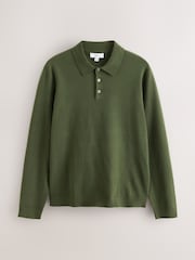 Olive Green Regular Fit Essential Knitted Polo Shirt - Image 7 of 9
