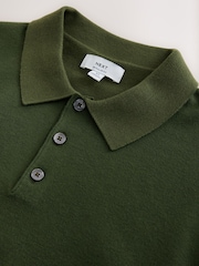 Olive Green Regular Fit Essential Knitted Polo Shirt - Image 8 of 9