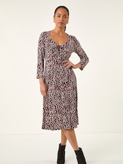 Roman Red Petite Animal Print Ruched Stretch Midi Dress - Image 2 of 4