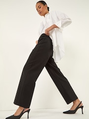 Roman Black Petite Stripe Print Bengaline Stretch Trousers - Image 1 of 5