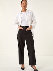 Roman Black Petite Stripe Print Bengaline Stretch Trousers - Image 2 of 5
