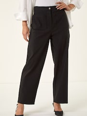 Roman Black Petite Stripe Print Bengaline Stretch Trousers - Image 4 of 5