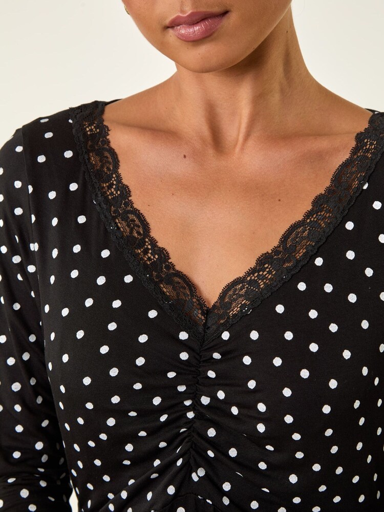 Roman Petite Polka Dot Lace Trim Dress - صورة 5 من 5 Roman Petite Polka Dot Lace Trim Dress - صورة 5 من 5