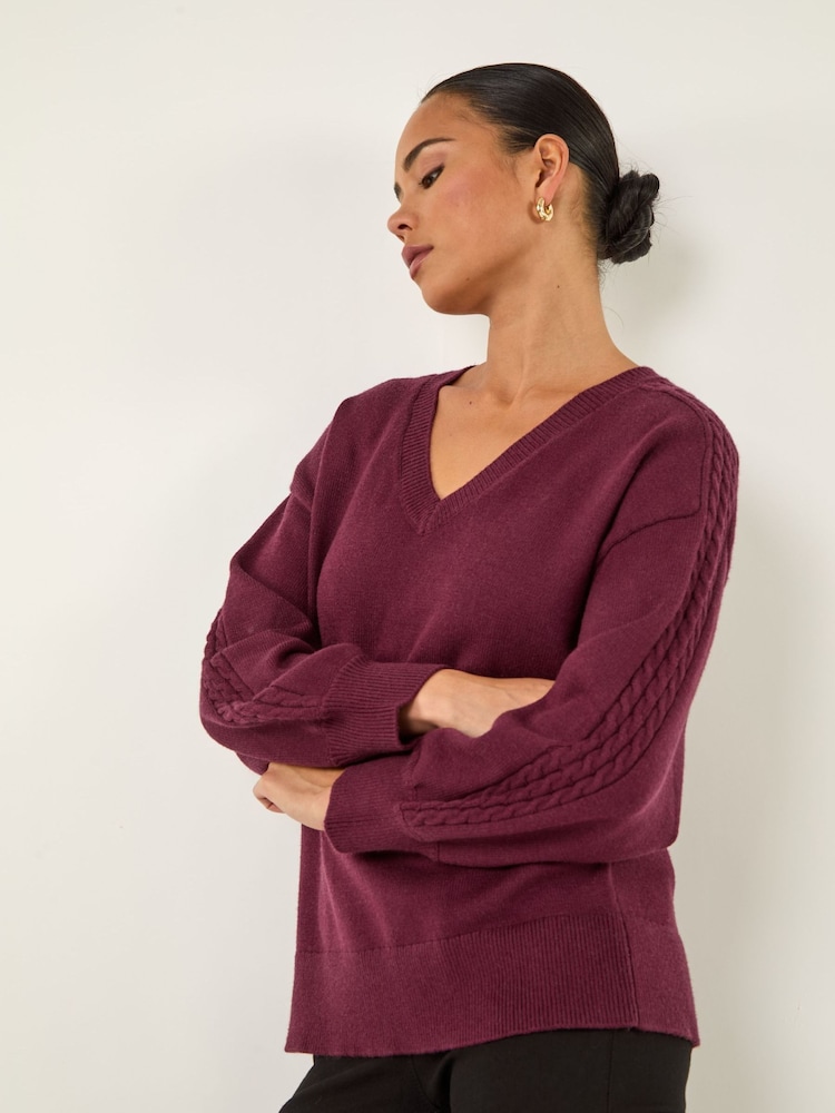 Roman Purple Petite Contrast Sleeve Knit Jumper - Image 1 of 5 Roman Purple Petite Contrast Sleeve Knit Jumper - Image 1 of 5