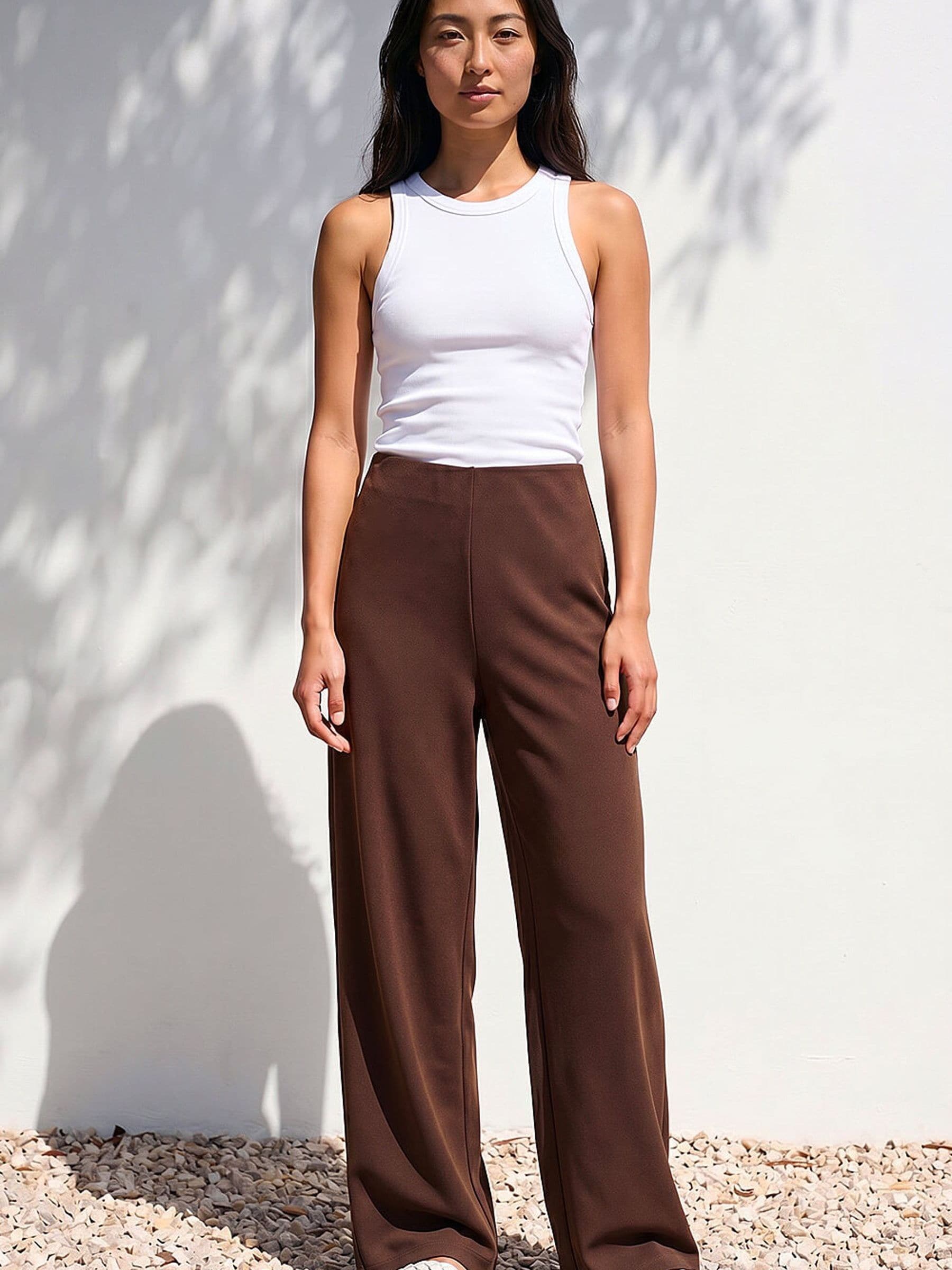 Roman Women's Chocolate Petite Wide Leg Stretch Trouser In Size 18 - Image 3