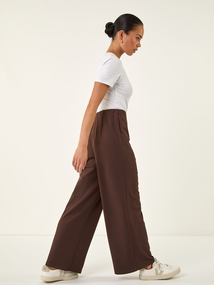 Roman Brown Petite Wide Leg Stretch Trousers - Image 1 of 5