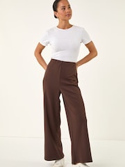 Roman Brown Petite Wide Leg Stretch Trousers - Image 2 of 5