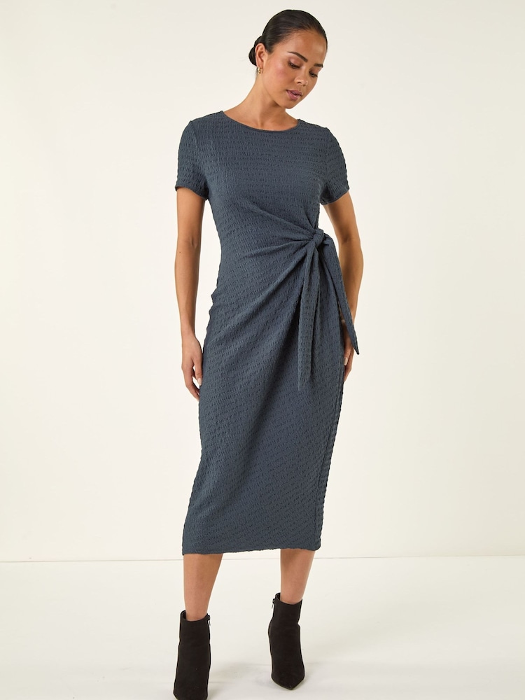 Roman Grey Petite Textured Tie Side Dress - Image 2 of 5 Roman Grey Petite Textured Tie Side Dress - Image 2 of 5