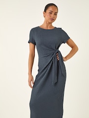 Roman Grey Petite Textured Tie Side Dress - Image 4 of 5