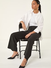 Roman Black Petite Wide Leg Stretch Trousers - Image 1 of 5