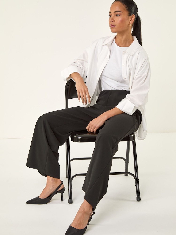 Roman Black Petite Wide Leg Stretch Trousers - Image 1 of 5