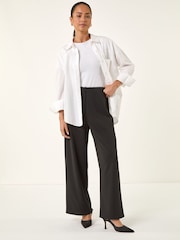 Roman Black Petite Wide Leg Stretch Trousers - Image 2 of 5