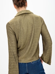 Oliver Bonas Gold Sparkle Long Sleeve Polo Neck Top - Image 2 of 8