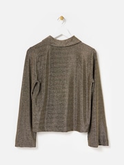 Oliver Bonas Gold Sparkle Long Sleeve Polo Neck Top - Image 4 of 8