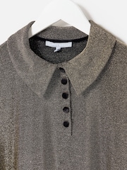Oliver Bonas Gold Sparkle Long Sleeve Polo Neck Top - Image 5 of 8